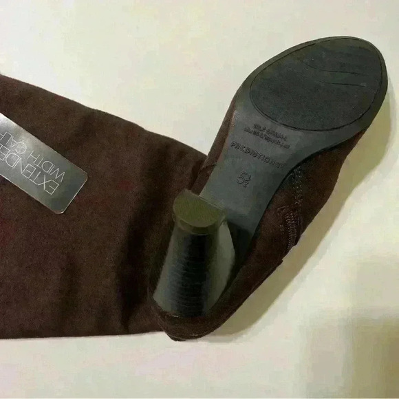 Predictions Women's Brown Suede Side Zipper Knee High Block Heel Boots Size 5.5 - Picture 5 of 13